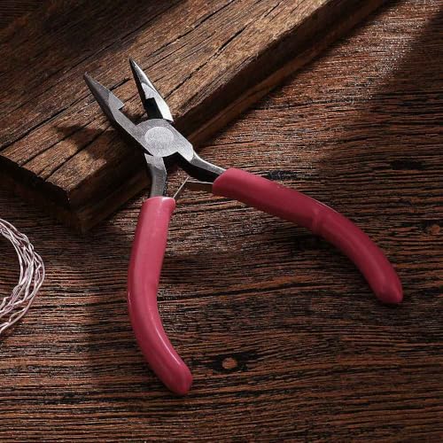 1Pc 45# Carbon Steel Chain Nose Jewelry Plier Wire Cutter Polishing Plier with Pink Handle for DIY Jewelry Craft Making Repair 11.5x9x0.9cm
