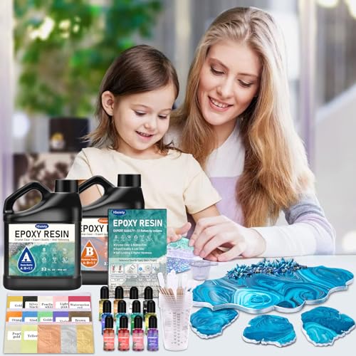 IGaiety Epoxy Resin, 64 OZ Epoxy Resin Kit, Fast Curing Clear Casting and Coating Epoxy Kit No Yellowing High Gloss Craft Resin for Wood Table Top, DIY Art Crafts (32 OZ+32 OZ) - size: 64 OZ
