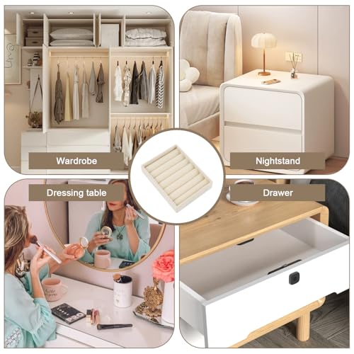 3Pcs Small Jewelry Tray Set Velvet Rings Organizers Ring Earrings Display Tray Stackable Jewelry Drawers Storage Insert Holder for Women Beige