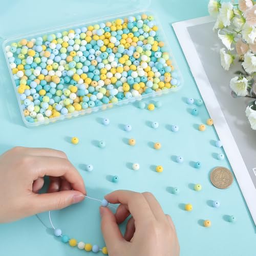 1 Box 500Pcs Acrylic Round Beads Frosted Bead Bulk 8mm Candy Color Silicone Acrylic Plastic Ball Pastel Matte Loose Spacer Beads for Jewelry Making Bracelets Necklaces Earrings Adults - color: Light Blue
