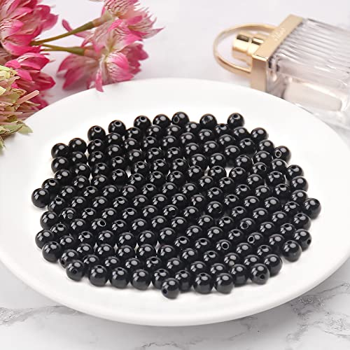 BONNY BOXX 500PCs 8MM Smooth Black Acrylic Round Beads, Plastic Resin Bubblegum Balls Chunky Gumball Beads for Necklace and Bracelet Making, Crafting Supplies - color: Smooth Black, size: 8MM