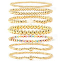 14K Gold Beaded Cross Beaded Bracelet Stack Set for Women,7PCS Bohemian Colorful Beads Ball Stretch Stackable Bracelets Trendy Holiday Birthday Gift - color: Beige