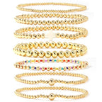 14K Gold Beaded Cross Beaded Bracelet Stack Set for Women,7PCS Bohemian Colorful Beads Ball Stretch Stackable Bracelets Trendy Holiday Birthday Gift - color: Beige