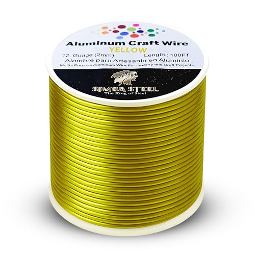 12 Gauge 100FT Aluminum Jewelry Wire for Crafts, Sculpting, Bendable for Crafts, Wire for Jewelry Making, Floral & Beading Use, Yellow Color, Simba Steel (Yellow 100FT) - style: Yellow 12 G (2mm) x 100 FT