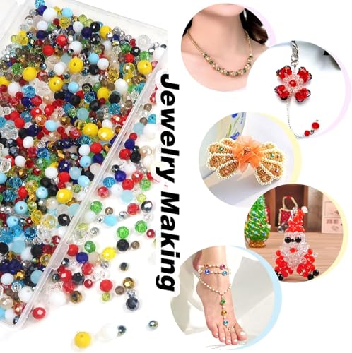 1000 Pcs Rondelle Faceted Glass Beads Crystal Glass Beads for Jewelry Making 4/6/8mm Faceted Briolette Rondelle Bead with Container for Earrings,Necklaces,DIY Beading Projects (Mix) - color: mix