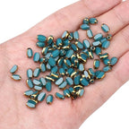Glass Rice Beads Peacock Blue 4x6mm 50pcs Faceted Oval Golden Edge Crystal Loose Beads for DIY Craft Jewelry Making - color: Peacock Blue