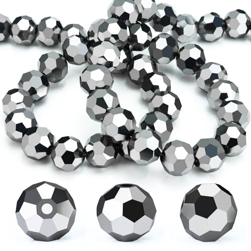 Dowarm 200 Pieces 6MM Round Crystal Glass Beads for Jewelry Making, Rondelle Crystal Beads for Crafts Wine Charms Wind Chimes Suncatchers, Faceted Loose DIY Spacer Beads, Mine Silver - color: 14-Mine Silver, size: 6MM