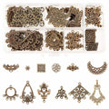 SUNNYCLUE 1 Box 72Pcs 12 Styles Filigree Connector Charms Flower Alloy Hollow Links Teardrop Square Oval Moon Shape Filigree Metal Embellishments for Crafts Supplies, Antique Bronze - color: 72pcs 12 Styles