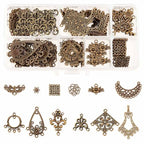 SUNNYCLUE 1 Box 72Pcs 12 Styles Filigree Connector Charms Flower Alloy Hollow Links Teardrop Square Oval Moon Shape Filigree Metal Embellishments for Crafts Supplies, Antique Bronze - color: 72pcs 12 Styles