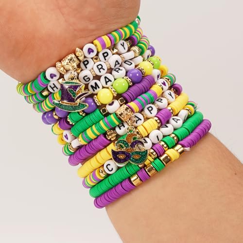 Twinfree Bohemia Beaded Bracelet for Women, Polymer Clay Stretch Bracelets - color: color 29
