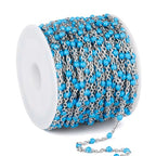 33 Feet Stainless Steel Enamel Chains Bulk, 2mm 304 Stainless Steel Light Blue Enamel Beaded Cable Link Chain Roll Spool for Jewelry Making - color: Stainless Steel Light Blue Beads