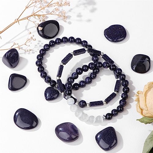 Vinswet Healing Crystal Beaded Bracelets for Women,Natural Amethyst Gemstones Bracelet,Anxiety Stress Relief Heart Charm Bracelet Handmade purple Jewelry Gifts for Women - color: Blue Sandstone&Moonstone