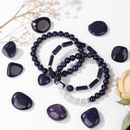 Vinswet Healing Crystal Beaded Bracelets for Women,Natural Amethyst Gemstones Bracelet,Anxiety Stress Relief Heart Charm Bracelet Handmade purple Jewelry Gifts for Women - color: Blue Sandstone&Moonstone