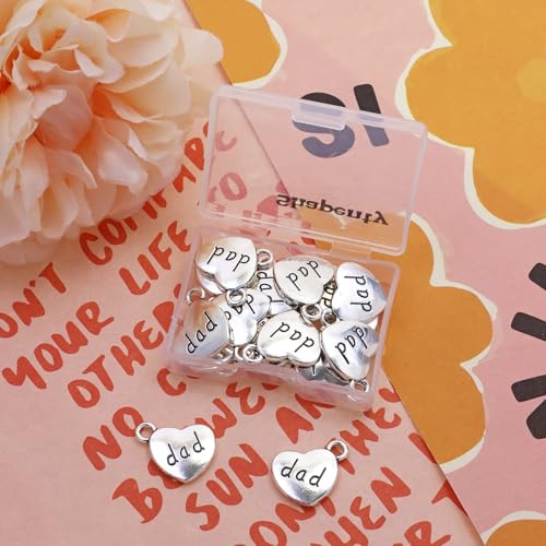Shapenty Antique Silver Love Heart Shaped Family Members Pendant Charms for DIY Craft Keychains Bracelet Necklace Earrings Jewelry Making Findings and Memory Ornament - style: Dad