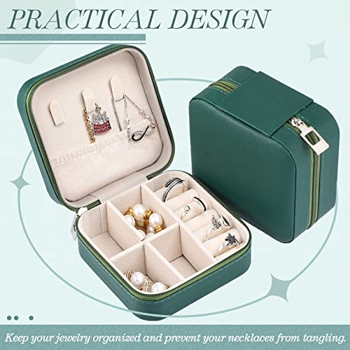 Yinkin 12 Pcs Mini Travel Jewelry Case Bridesmaid Proposal Gift Boxes, Small PU Leather Earring Organizer, Bulk Travel Accessories Portable Jewelry Holder(Green) - color: Green