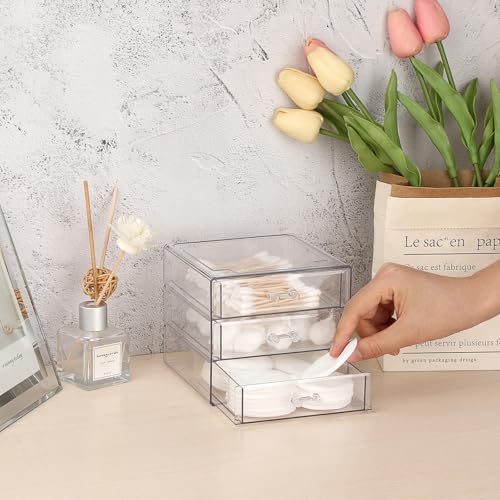 BTSKY Clear Acrylic Storage Organizer with Drawers, 3-Layer Desktop Organizer for Office Essentials, Multi-Purpose Stackable Container for Bathroom Vanity, Desk Makeup Jewelry Container Storage Box - size: 3-layer