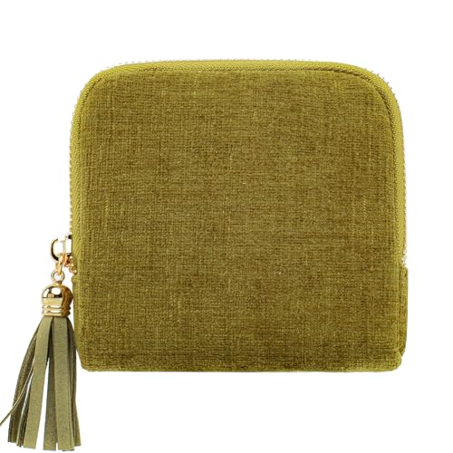 Cute Coin Purse Small Travel Jewelry Case with Tassel Mini Travel Jewelry Bag Organizer Pouch for Coins Bracelets, Fashion Accessories Mini Organizer Storage Bag for Women (A-Olive Green) - color: A-Olive Green