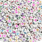 500PCS 4x7mm Acrylic Letter Beads H for Friendship Bracelets Jewelry Making, White Round Flat Acrylic with Colourful Alphabet Beads for DIY Crafts Bracelets Necklaces Key Chains Phone Lanyard - color: H(colourful on white)