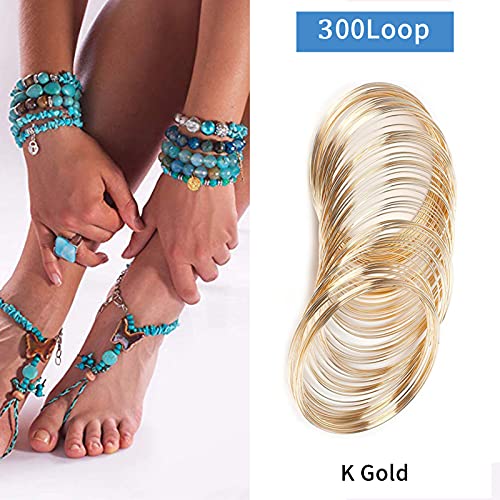 300Pcs Jewelry Beading Wire for Jewelry Making,KC Gold Jewelry Craft Wire Memory Wire Cuff for Jewelry Making DIY Bracelet Necklace Craft Supplies(0.6 mm Thickness,6 cm in Diameter) - color: KC Gold