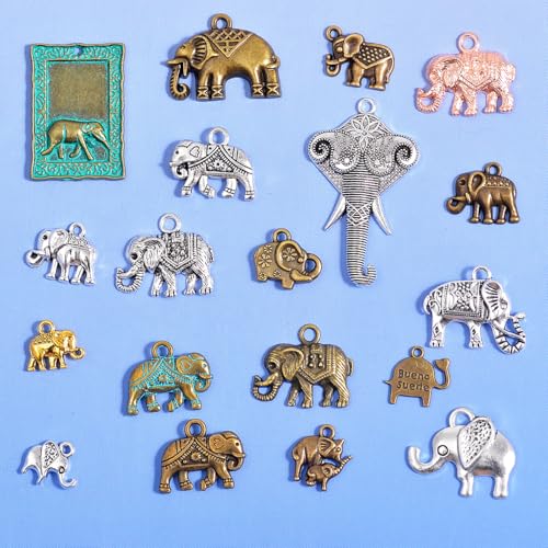 stino 100g Metal Pendant Charms for Jewelry Making, Bulk Silver & Gold Plated Charms for Braclet Necklace Crafts, Animal Plant Flower Pet and so on - color: Elephant Mixed Color