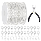 Glarks 102Pcs 30 Feet Jewelry Chains Set Silver Cable Link Chains Link Rolls Bulk Twisted Links Chain Necklace Jewelry Making Chains with Lobster Clasps and Jump Rings for Necklace Jewelry Making - color: Silver