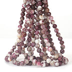 70PCS Natural 8MM Healing Gemstone, Plum Blossom Tourmaline Energy Stone Round Loose Beads, Semi-Precious Crystal Beads with Free Elastic String for Jewelry Making DIY - color: Plum Blossom Tourmaline
