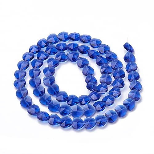 Cheriswelry 100pcs Blue Heart Glass Beads 14mm Transparent Glass Heart Shape Beads Faceted Crystal Loose Spacer Beads for DIY Earring Bracelet Necklace Crafting Jewelry Making - color: Blue