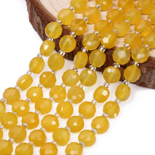 8×5mm Yellow Agate Natural Stone Beads for Jewelry Making About 35-40pcs 1 Strand 15" Drilled Flat Faceted Cabochon Gemstone Beads for Bracelets Necklace DIY Crafts - color: Yellow Agate