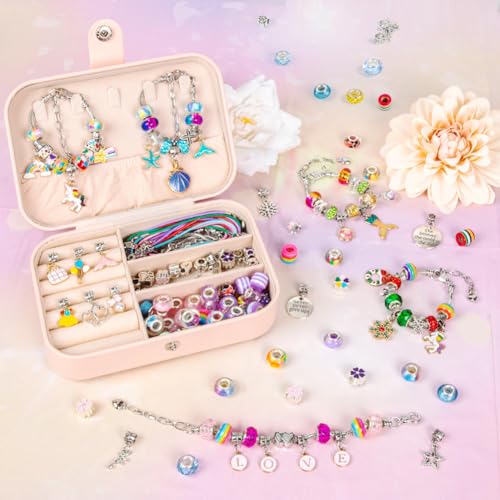Sofier Charm Bracelet Making Kit for Girls Jewelry Box Jewelry Making Kit Gifts for Girls 4-12 DIY Craft Toys Birthday Christmas - color: Jewelry Box