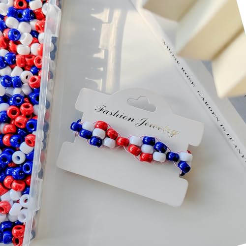 Plastic Pony Beads for Jewelry Making, 1200 Pieces, Multi-Color, 0.35 x 0.22 inch, DIY Craft Beads for Bracelets and Hair Braids (Red+White+Blue) - color: Red+white+blue