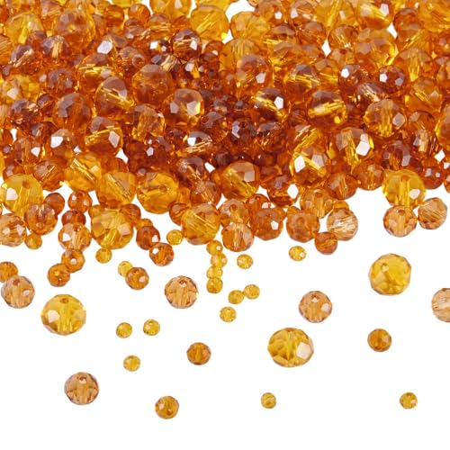 4 Strands Faceted Glass Beads Crystal 3/4/6/8mm Rondelle Transparent Glass Loose Spacer Beads for DIY Bracelet Necklace Wristband Keychain Jewelry Craft Making, Deep Orange - color: 3/4/6/8mm-Deep Orange