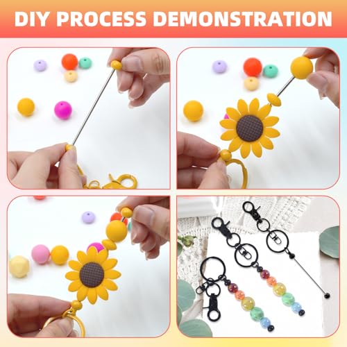 96 Pcs Beadable Keychains Bars bulk - 48 Black DIY Metal Beaded Keychain Making Kit + 48 Bags Included, Bead Keychain Supplies,Blank Key Chain, Perfect for Women, Men, Mother's Day, Birthday Gift - color: C-black, size: 48