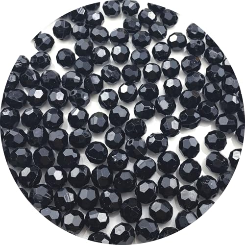 300pcs 8mm Acrylic Round Faceted Beads Colorful Crystal Plastic Spacer Beads Loose Beads for DIY Craft Making Necklace Bracelet Earring Wind Chimes(Black) - color: Black, size: 8mm