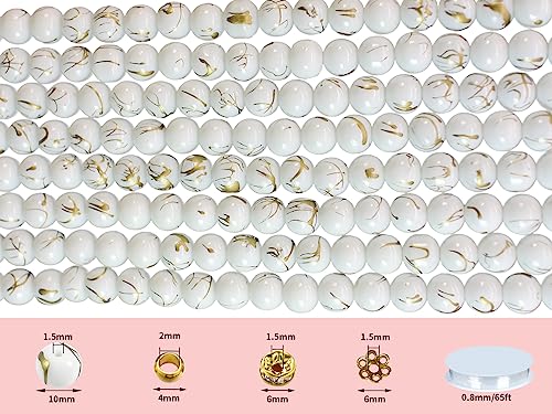 500PCS 10mm White Round Glass Beads Bracelet Space Loose Smooth Beads for Jewelry Making, Earring, Necklaces, Keychains, Lanyards & Adult Crafting - size: 10mm White #364