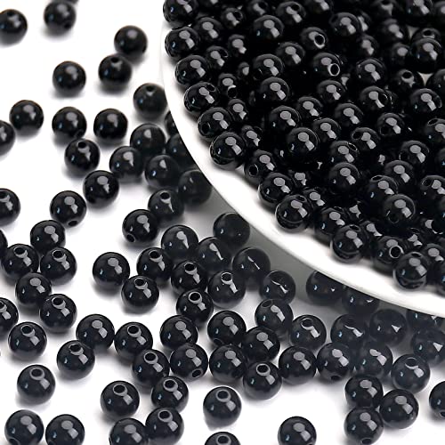BONNY BOXX 500PCs 8MM Smooth Black Acrylic Round Beads, Plastic Resin Bubblegum Balls Chunky Gumball Beads for Necklace and Bracelet Making, Crafting Supplies - color: Smooth Black, size: 8MM