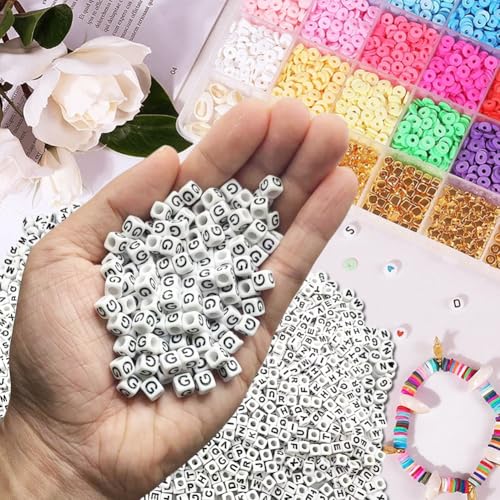 600PCS 6x6mm Square Acrylic Letter Beads G for Friendship Bracelets Jewelry Making, White Acrylic Cube Base with Black Alphabet Beads for DIY Crafts Bracelets Necklaces Key Chains Phone Lanyard - color: Letter G(Black on White)