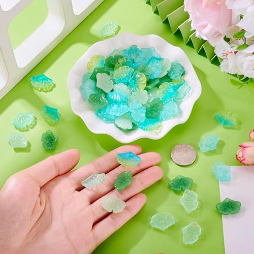 Glass Leaf Beads Crystal Glass Leaf Charms Transparent Leaves Pendants Tiny Green Leaf Bead Caps for Christmas Earring Bracelet Jewelry Making DIY Keychain Craft - color: Green Gingko Leaf