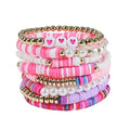 COLORFUL BLING 5-12Pcs Bohemian Love Heart Bead Bracelets for Women Vinyl Disc Heishi Surfer Stackable Stretch Bracelet Summer Beach Boho Jewelry - color: 8pcs purple pearl