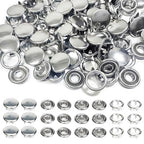 100 Sets Metal Snap Buttons, Sterling Silver Solid Sewing Snaps for Fabric, Prong Snap Button Kits for DIY Crafting Clothing Sewing (9.5mm / 400 PCS) - color: Solid Silver