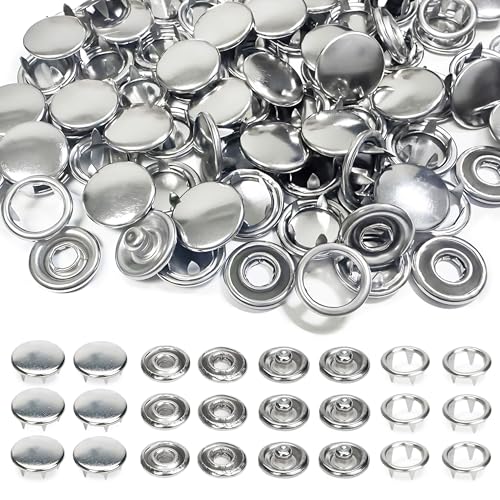 100 Sets Metal Snap Buttons, Sterling Silver Solid Sewing Snaps for Fabric, Prong Snap Button Kits for DIY Crafting Clothing Sewing (9.5mm / 400 PCS) - color: Solid Silver
