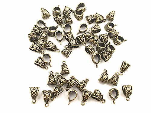 ALIMITOPIA 100pcs Alloy Beads Bails Connector for DIY Necklace Bracelet Jewelry Charm Pendant Hanging Adapter(Antique Bronze) - color: Bronze