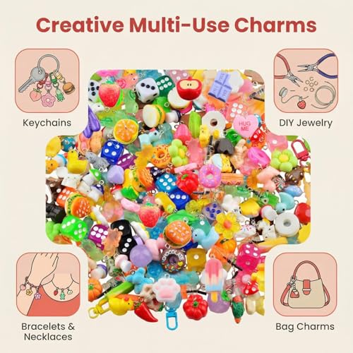 Keychain Charms Bulk 30pcs mixed Cute 3D Charms for Keychain Making for Bracelet Earring Jewelry Making DIY Crafts Includes Animal Food Fruit Flower Designs - color: Mix Random