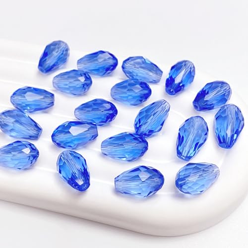 80 PCS 8x12mm Teardrop Crystal Glass Beads Faceted Shape Vertical Hole Loose Glass Beads DIY Handcrafte Bracelet Necklace Earring Jewelry Making(Light Sapphire) - color: Light Sapphire, size: 8x12mm