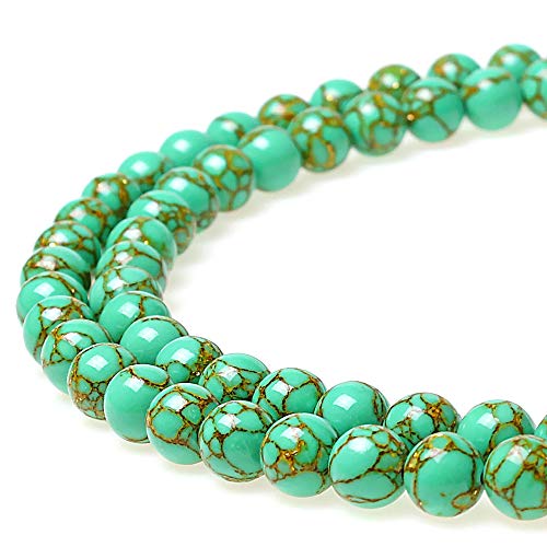 MJDCB Round Stone Beads Synthetic Golden Line Turquoise Loose Beads are Used in Jewelry Design to Make Bracelets and Necklaces (4mm) - color: Synthetic Golden Line Turquoise, size: 4mm