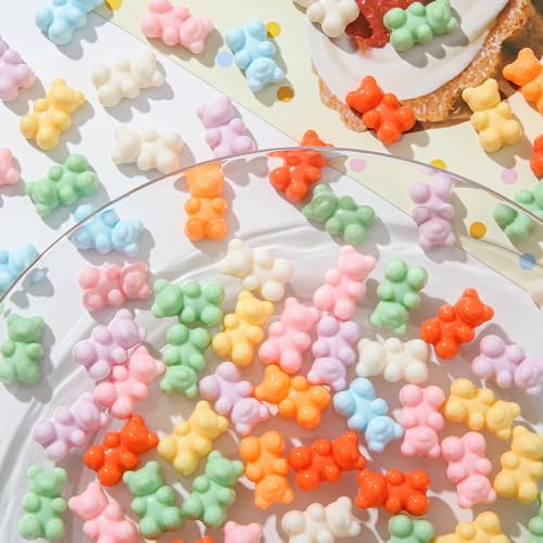200pcs Bear Beads Colorful Gummy Bears Color Acrylic Beads for Necklace Bracelet Key Chains Jewelry DIY Craft Making(Bear-1) - color: bear-1