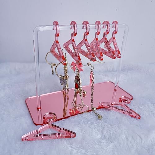 Earring Hanger Rack with 8 Mini Coat Hangers, Acrylic Earring Holder Display Stand, Ear Studs Hanging Earrings Organizer For Women Girls,Rose Gold - color: Rose Gold