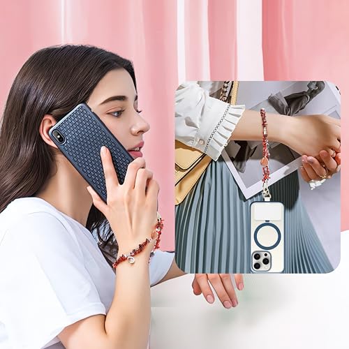 Marble Beaded Phone Wrist Strap,Detachable Phone Bracelet Strap with Tether Tab,Hands-Free Wristlet Strap (wine red) - color: Wine Red