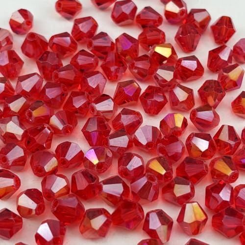 500pcs 4mm Bicone Crystal Glass Beads Faceted Bicone Crystal Beads Bulk Glass Spacer Beads for Bracelets Necklace Pendants Earrings DIY Jewelry Craft Making(Red AB) - color: Red AB, size: 4mm