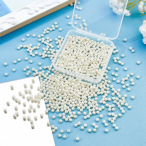 PH PandaHall 4mm Pearl Beads, 1000 Pcs Tiny Smooth Satin Luster Craft Glass Pearl Bead Round Loose Spacer Beads for Earring Bracelet Necklace Waist Chain Wedding Crafts, Cream White - color: Cream White