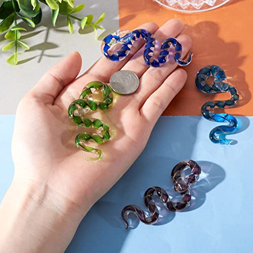 FASHEWELRY 5Pcs Handmade Cartoon Snake Lampwork Glass Pendants 3D Animals Glass Charms for DIY Jewelry Making - color: Snake
